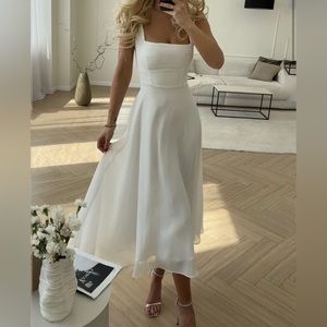 White midi dress wedding reception bachelorette bridal shower